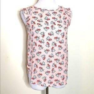LOFT Pink Floral Ruffle Shoulder Top